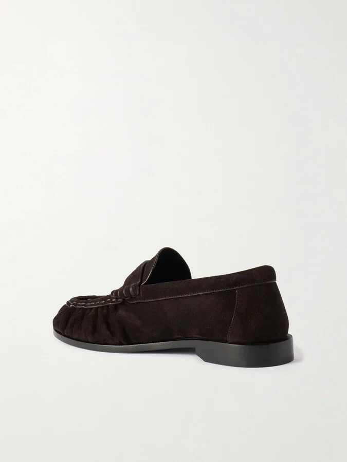 SAINT LAURENT - Le Loafer Logo-embellished Suede Loafers - Brown - Image 3