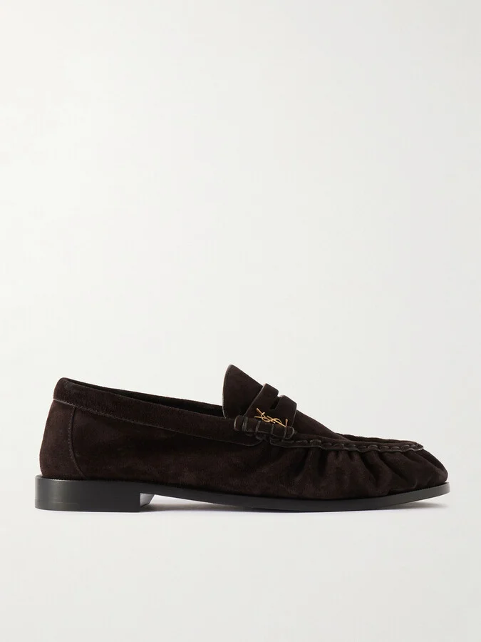 SAINT LAURENT - Le Loafer Logo-embellished Suede Loafers - Brown