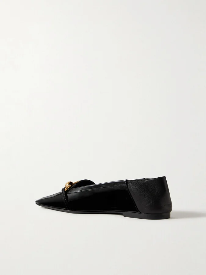 SAINT LAURENT - Le Maillon Collapsible-heel Embellished Smooth- And Patent-leather Loafers - Black - Image 3