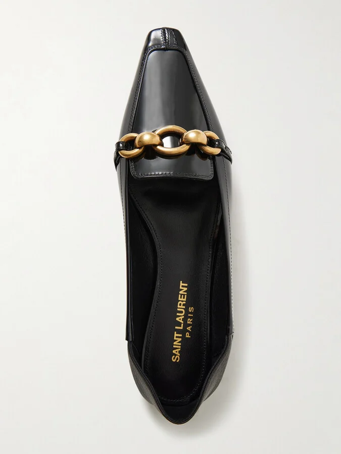 SAINT LAURENT - Le Maillon Collapsible-heel Embellished Smooth- And Patent-leather Loafers - Black - Image 5