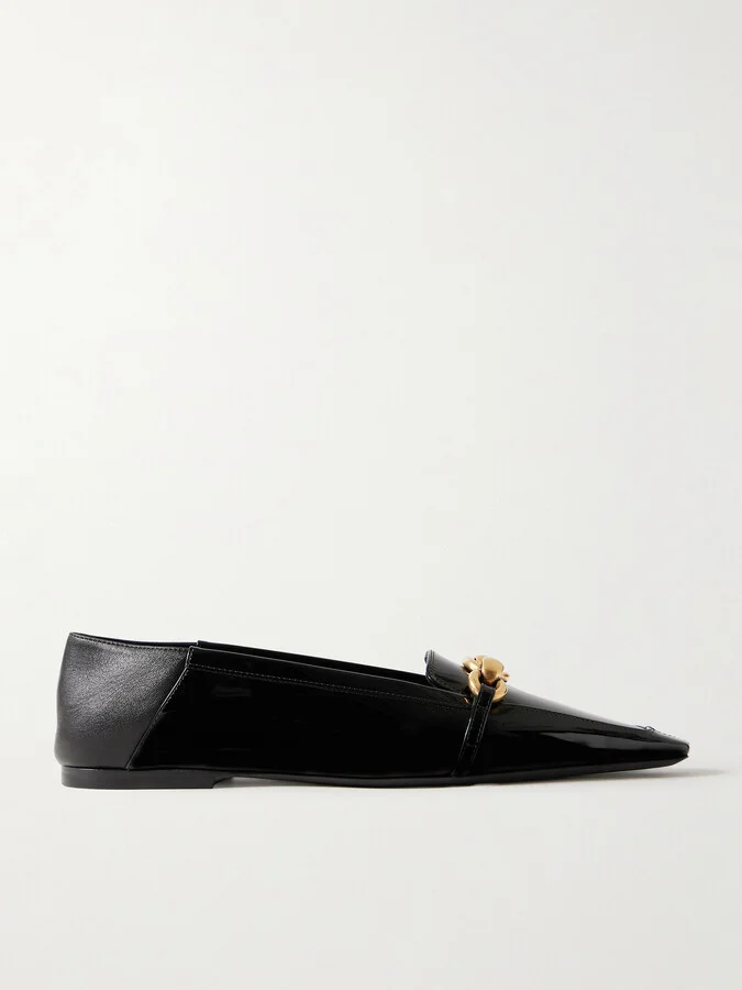 SAINT LAURENT - Le Maillon Collapsible-heel Embellished Smooth- And Patent-leather Loafers - Black