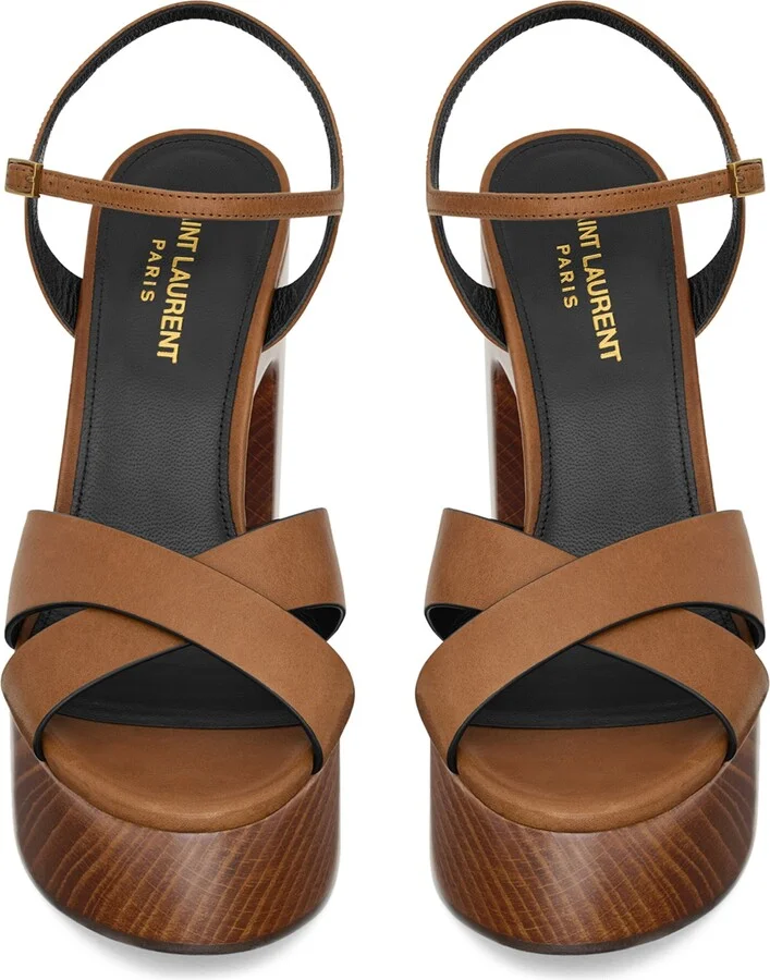 Saint Laurent Leather Bianca Platform Sandals 125 - Image 2