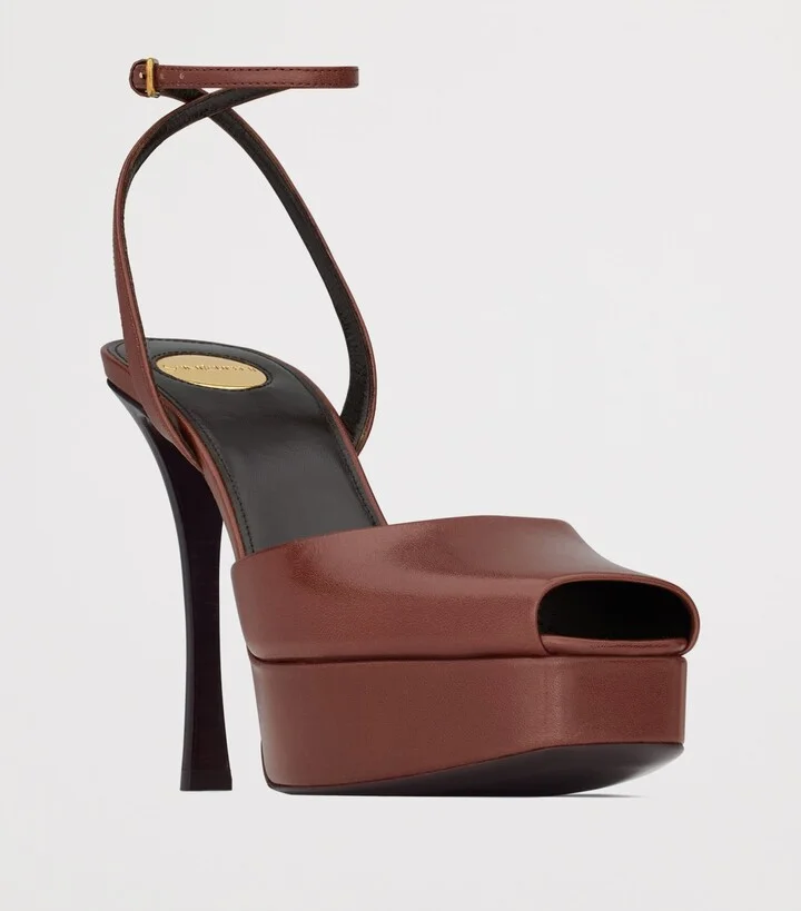 Saint Laurent Leather La Scandale Platform Sandals 85 - Image 2
