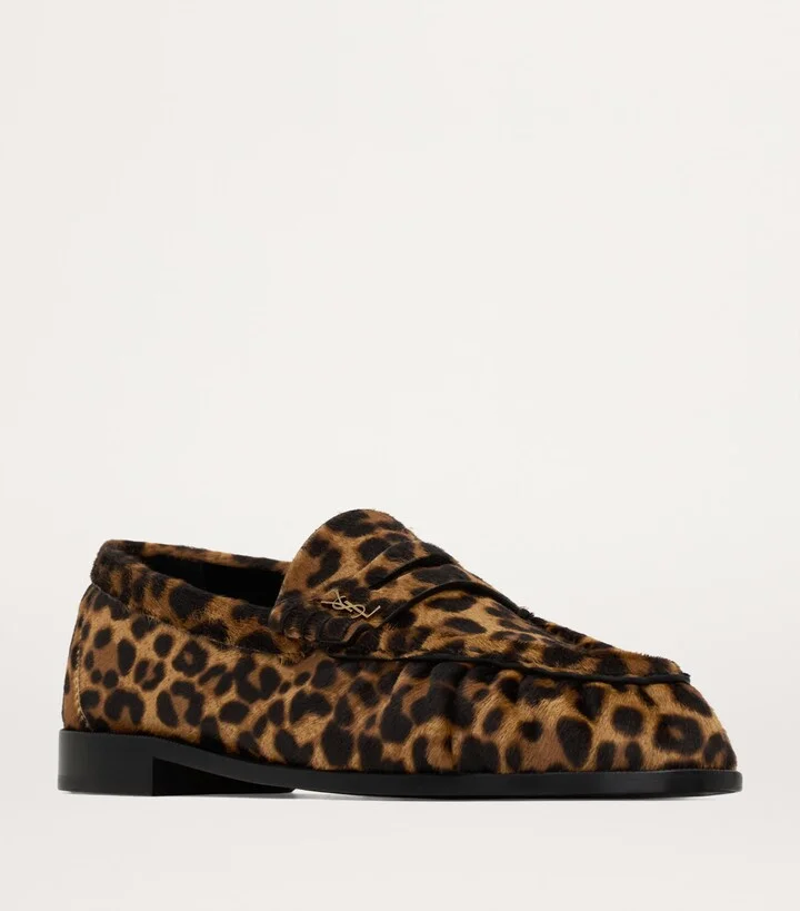 Saint Laurent Leather Leopard Loafers - Image 3