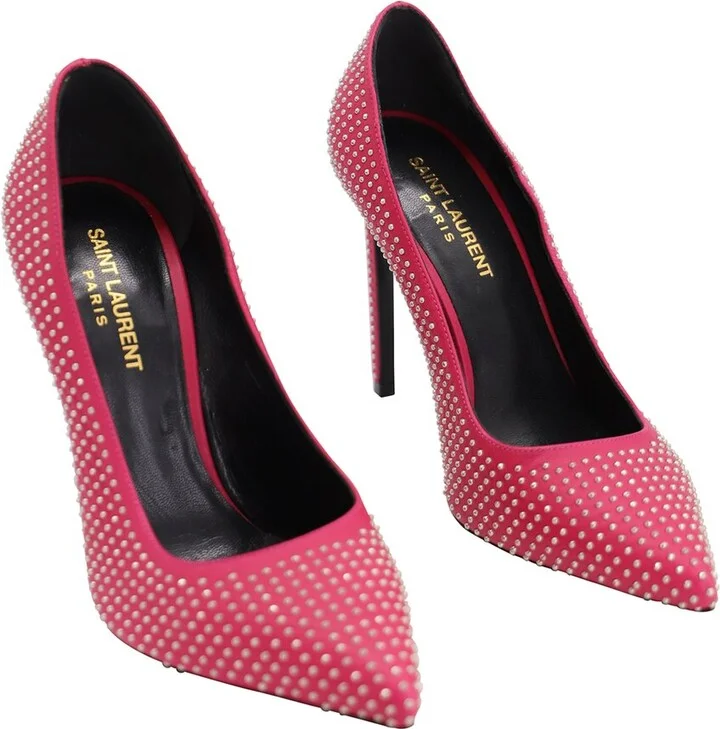 Saint Laurent Leather Studded Pointed Toe Pump (Authentic Pre-Loved)
