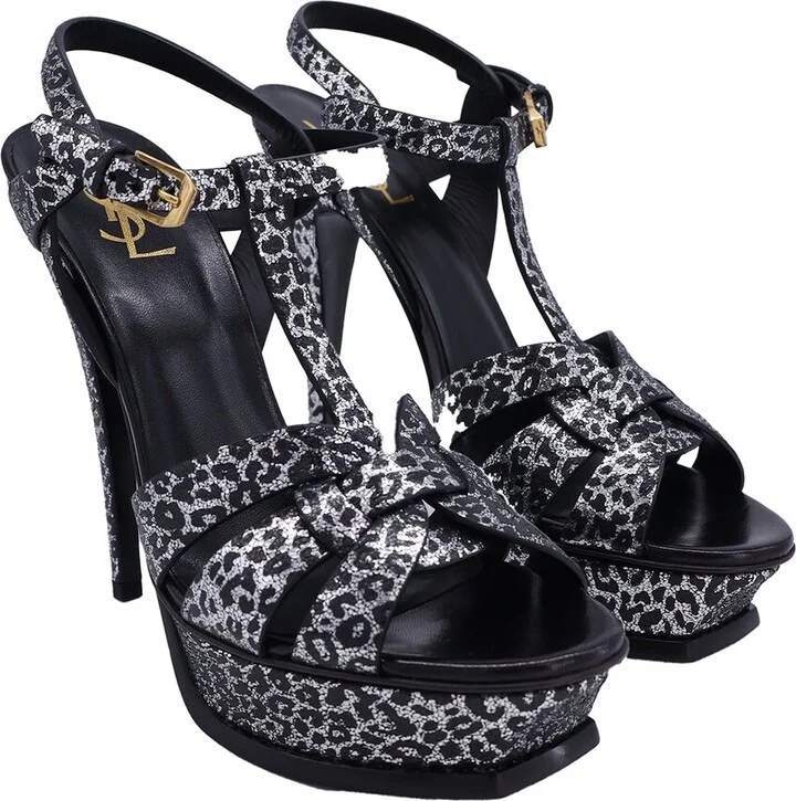 Saint Laurent Leather Tribute Leopard Print T-Strap Platform Heel (Authentic Pre-Loved)