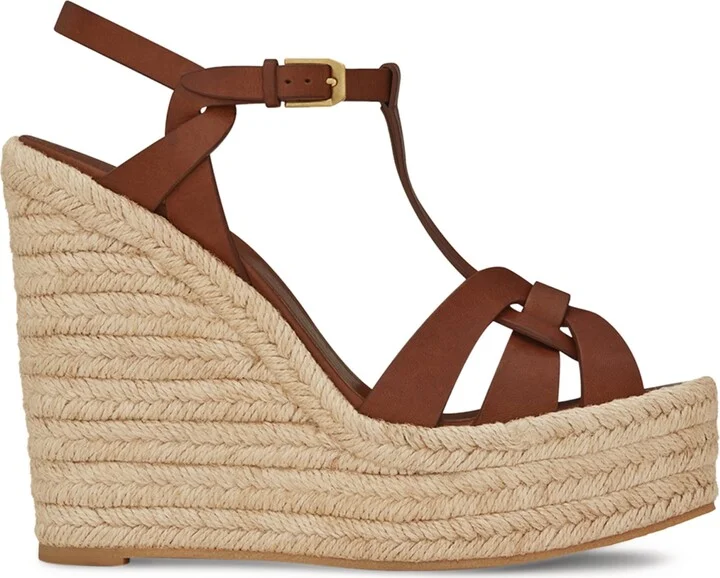 Saint Laurent Leather Tribute Wedged Espadrilles 85