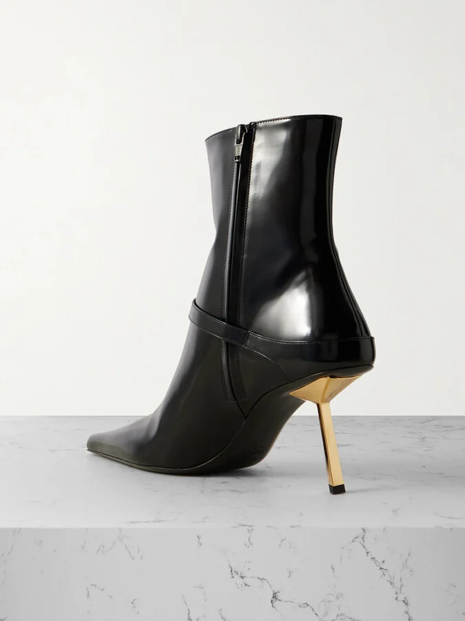 SAINT LAURENT - Lee Buckled Glossed-leather Ankle Boots - Black - Image 3