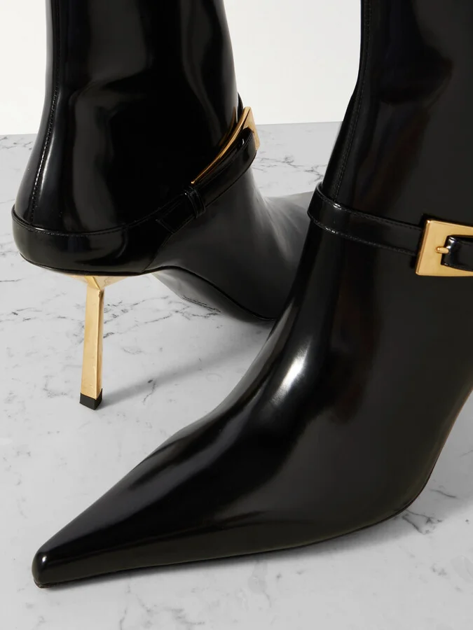 SAINT LAURENT - Lee Buckled Glossed-leather Ankle Boots - Black - Image 4