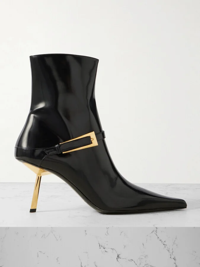 SAINT LAURENT - Lee Buckled Glossed-leather Ankle Boots - Black