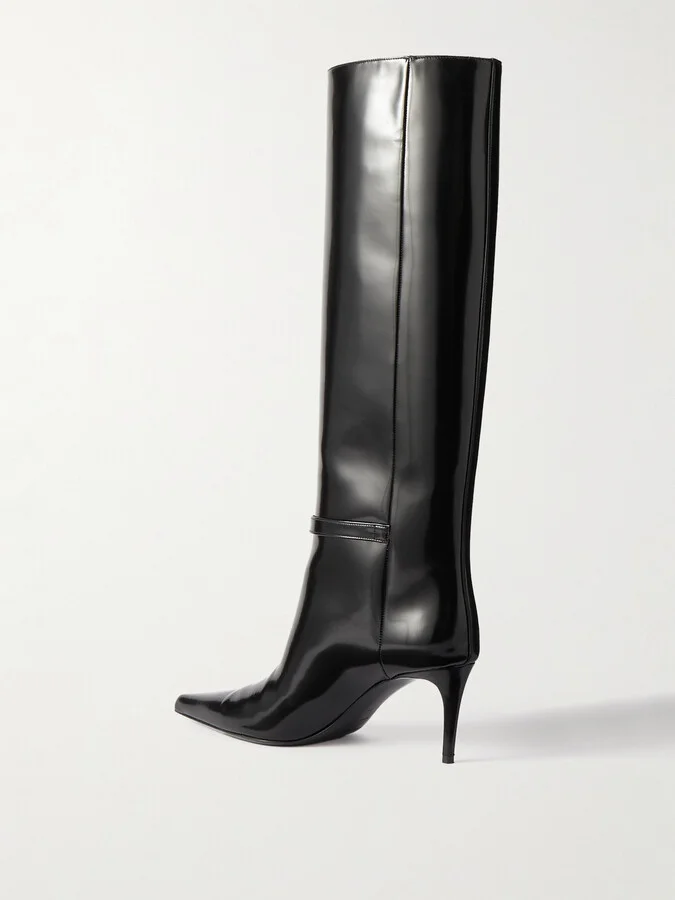SAINT LAURENT - Lee Buckled Glossed-leather Knee Boots - Black - Image 3