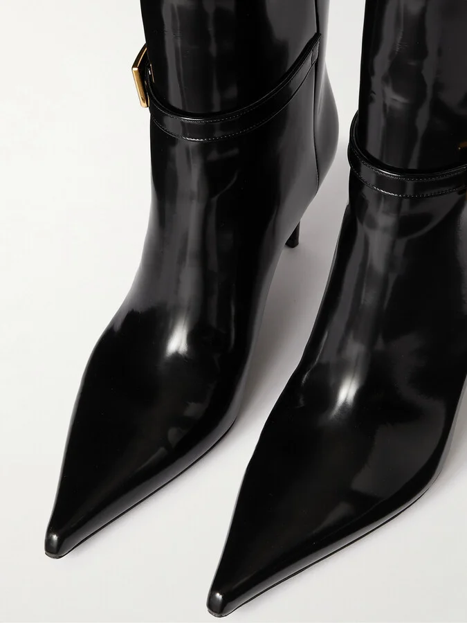 SAINT LAURENT - Lee Buckled Glossed-leather Knee Boots - Black - Image 4