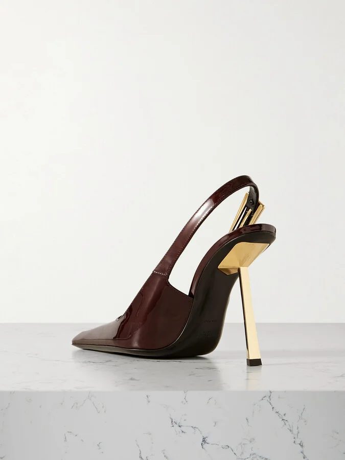 SAINT LAURENT - Lee Embellished Patent-leather Slingback Pumps - Burgundy - Image 3