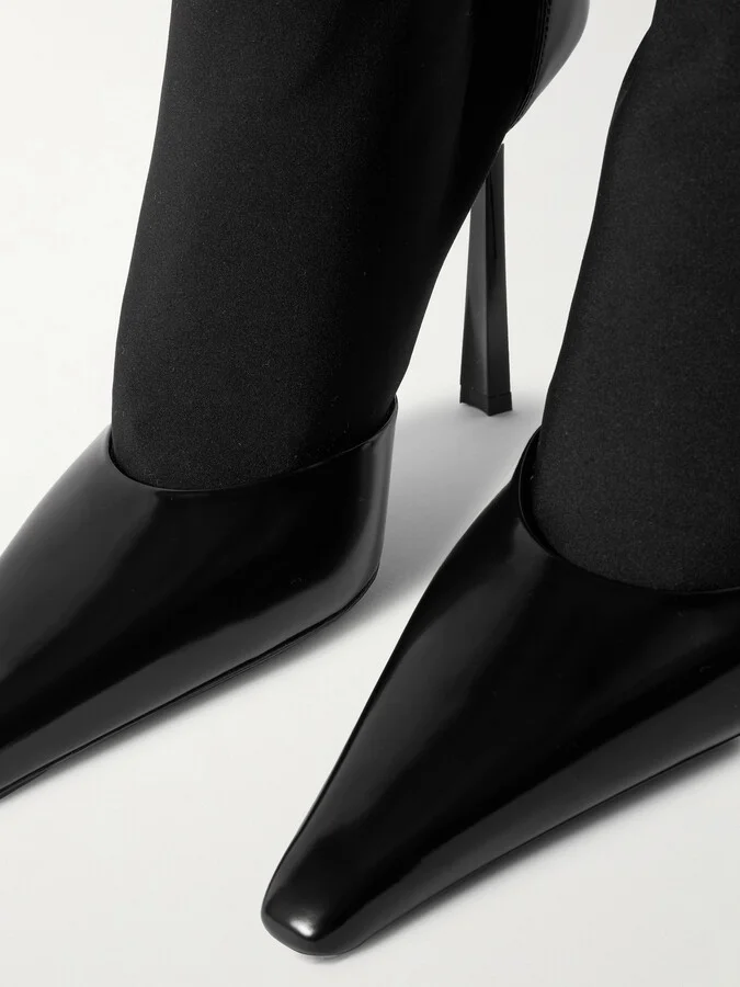 SAINT LAURENT - Lee Glossed-leather And Stretch-knit Boots - Black - Image 4