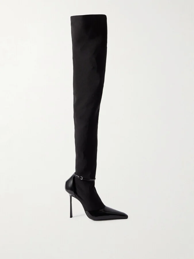 SAINT LAURENT - Lee Glossed-leather And Stretch-knit Boots - Black