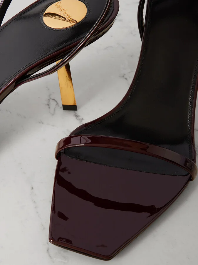 SAINT LAURENT - Lee Patent-leather Sandals - Brown - Image 4