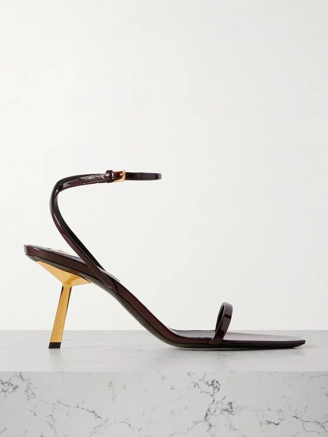 SAINT LAURENT - Lee Patent-leather Sandals - Brown