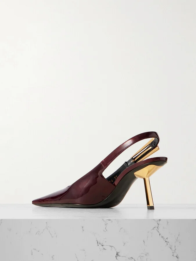 SAINT LAURENT - Lee Patent-leather Slingback Pumps - Brown - Image 3