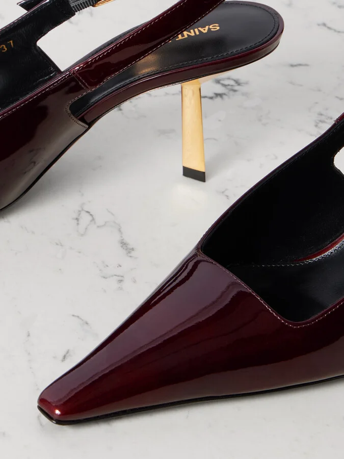 SAINT LAURENT - Lee Patent-leather Slingback Pumps - Brown - Image 4
