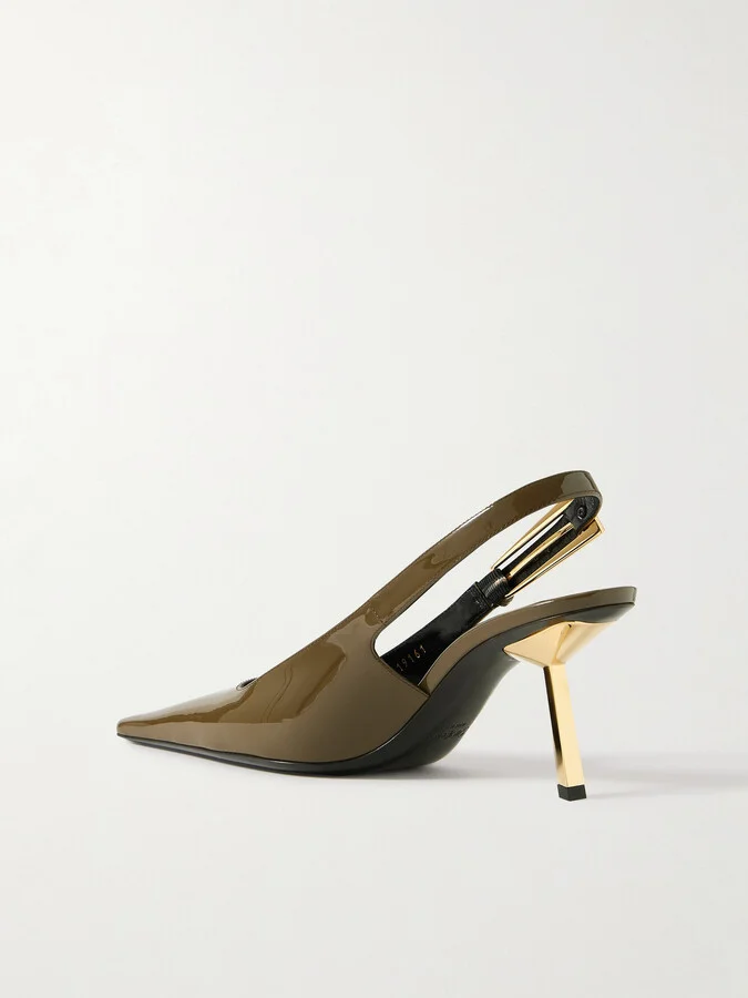 SAINT LAURENT - Lee Patent-leather Slingback Pumps - Green - Image 3