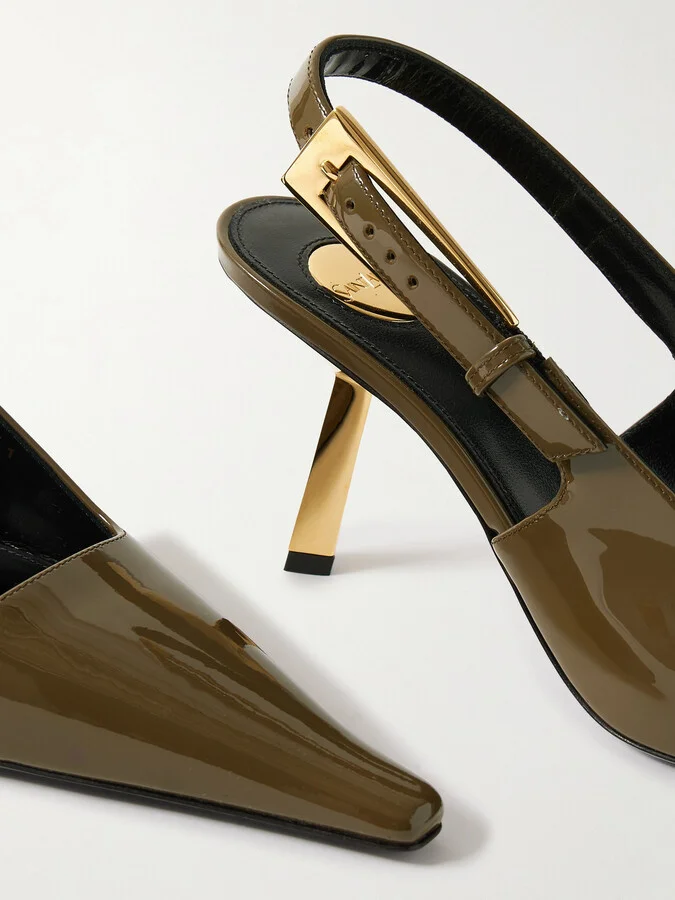 SAINT LAURENT - Lee Patent-leather Slingback Pumps - Green - Image 4