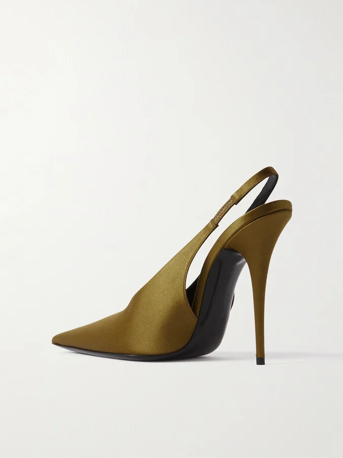SAINT LAURENT - L'entracte Satin Slingback Pumps - Brown - Image 3