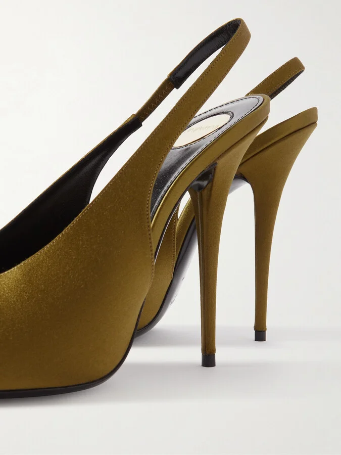 SAINT LAURENT - L'entracte Satin Slingback Pumps - Brown - Image 4