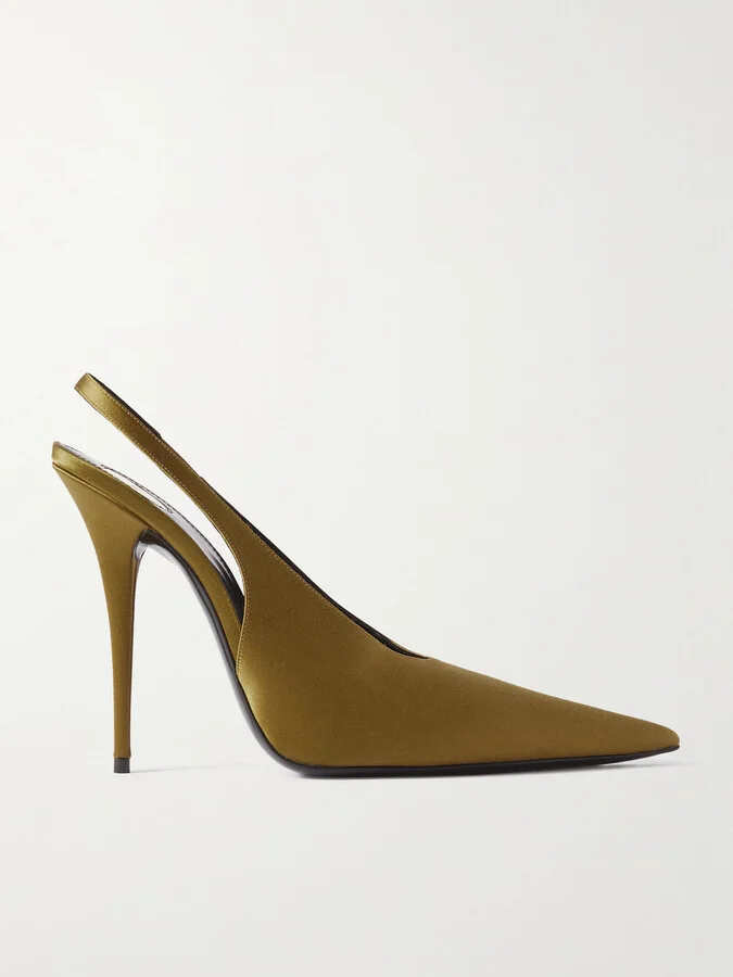 SAINT LAURENT - L'entracte Satin Slingback Pumps - Brown