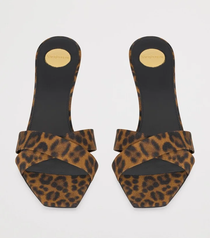 Saint Laurent Leopard Print Jill Heeled Mules 75 - Image 2