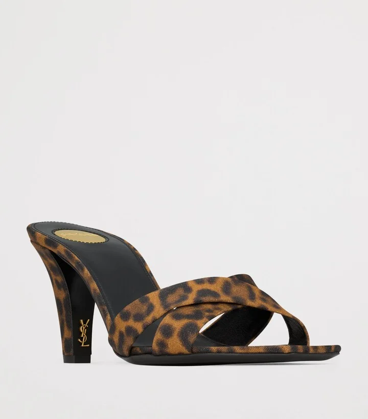 Saint Laurent Leopard Print Jill Heeled Mules 75 - Image 3