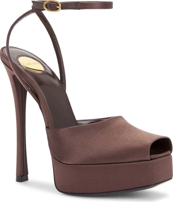 Saint Laurent Liberat Platform Sandal in Brown - Image 2