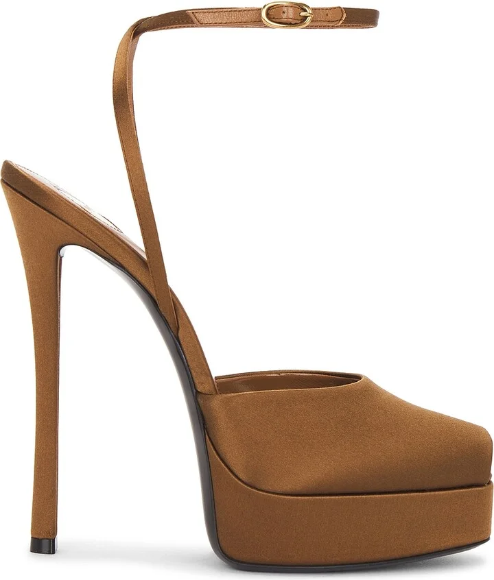 Saint Laurent Liberat Platform Sandal in Cognac