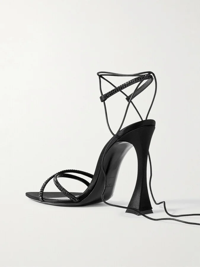 SAINT LAURENT - Liza Crystal-embellished Leather-trimmed Satin Sandals - Black - Image 3