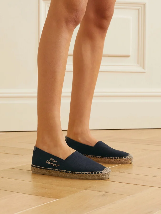 SAINT LAURENT - Logo-embroidered Canvas Espadrilles - Black - Image 2
