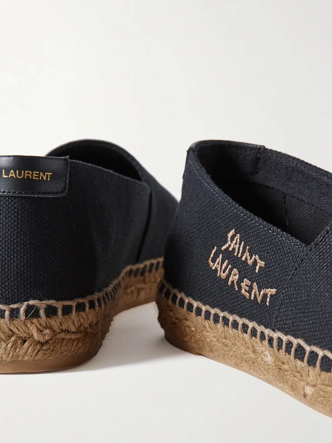 SAINT LAURENT - Logo-embroidered Canvas Espadrilles - Black - Image 5
