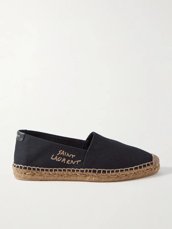 SAINT LAURENT - Logo-embroidered Canvas Espadrilles - Black