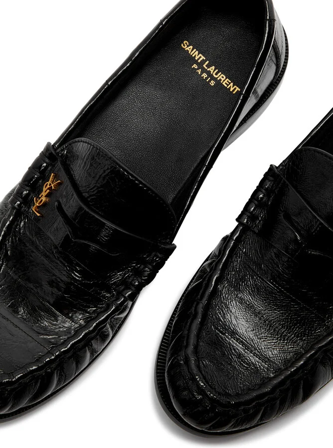 Saint Laurent Logo Glossed Leather Loafers - Image 3
