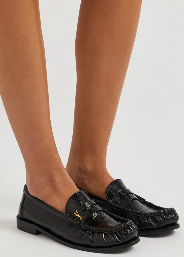 Saint Laurent Logo Glossed Leather Loafers - Image 5