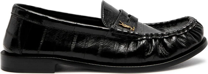 Saint Laurent Logo Glossed Leather Loafers