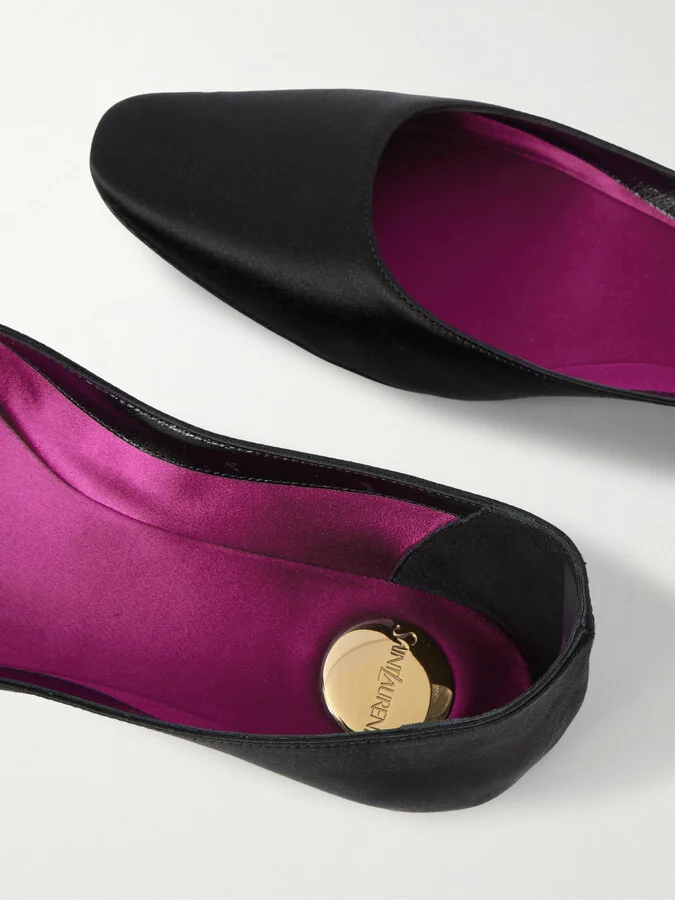 SAINT LAURENT - Lou Satin Ballet Flats - Black - Image 4