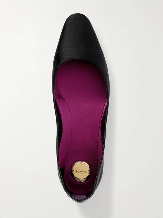 SAINT LAURENT - Lou Satin Ballet Flats - Black - Image 5