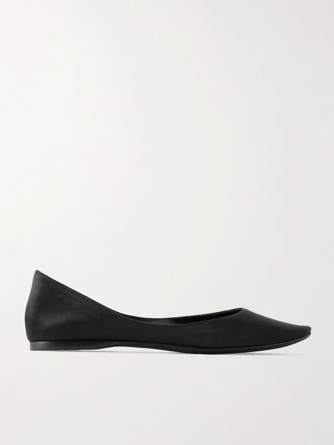 SAINT LAURENT - Lou Satin Ballet Flats - Black