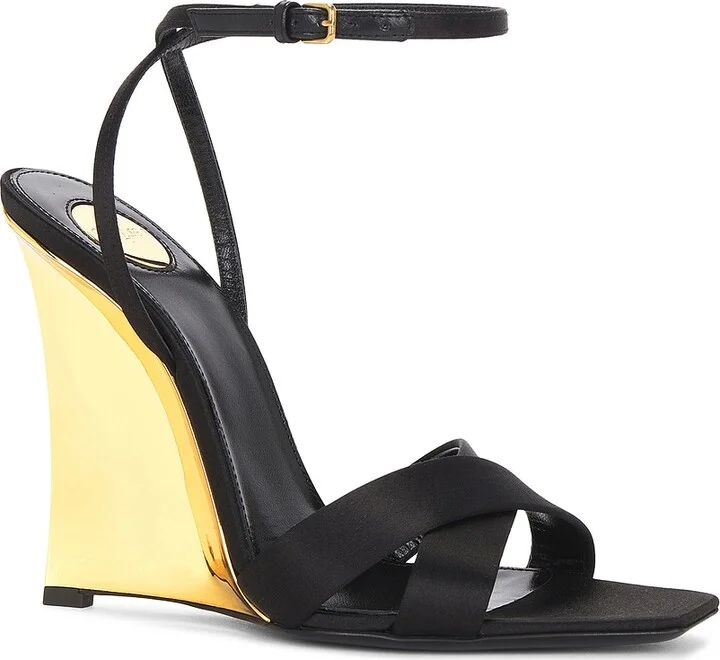 Saint Laurent Lydia Wedge Sandal in Black - Image 2