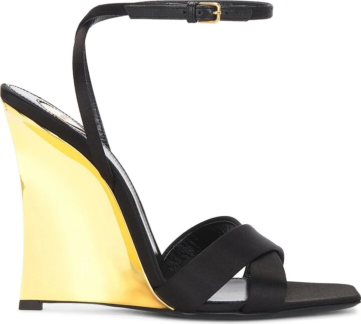 Saint Laurent Lydia Wedge Sandal in Black