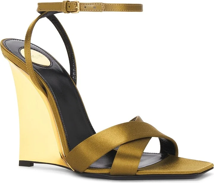 Saint Laurent Lydia Wedge Sandal in Mustard - Image 2