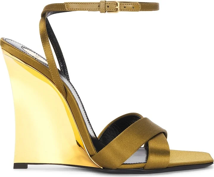 Saint Laurent Lydia Wedge Sandal in Mustard