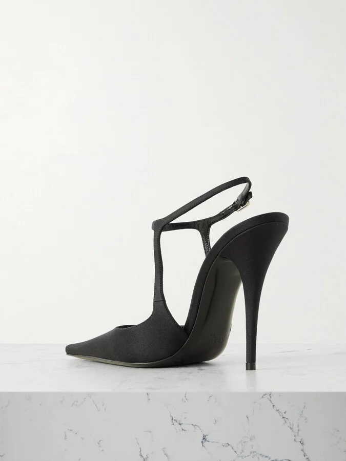 SAINT LAURENT - Manon Crystal-embellished Shantung Point-toe Pumps - Black - Image 3