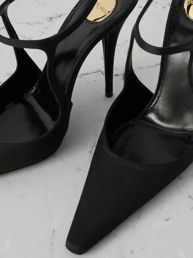 SAINT LAURENT - Manon Crystal-embellished Shantung Point-toe Pumps - Black - Image 4