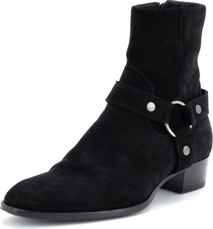 Saint Laurent Men's Wyatt Harness Boots Suede