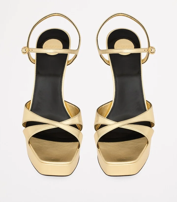 Saint Laurent Metallic Leather Debbie Platform Sandals 85 - Image 2
